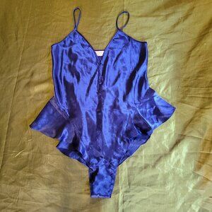 Victoria's Secret Vintage 90s Gold Tag Royal Blue Teddy with Snap Crotch